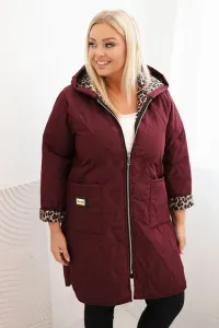 Legínovo Dámska zimná prešívaná bunda Plus Size s leopardím vzorom a kapucňou hnedá Farba: Tmavoružová, Veľkosť: UNI