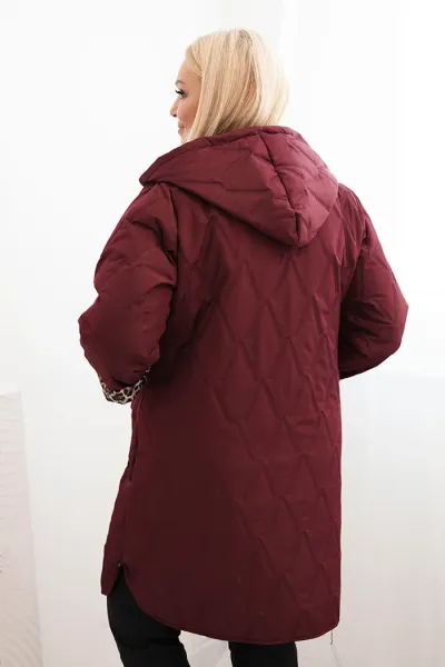 Legínovo Dámska zimná prešívaná bunda Plus Size s leopardím vzorom a kapucňou hnedá Farba: Tmavoružová, Veľkosť: UNI