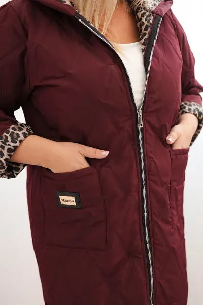 Legínovo Dámska zimná prešívaná bunda Plus Size s leopardím vzorom a kapucňou hnedá Farba: Tmavoružová, Veľkosť: UNI