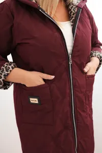 Legínovo Dámska zimná prešívaná bunda Plus Size s leopardím vzorom a kapucňou hnedá Farba: Tmavoružová, Veľkosť: UNI