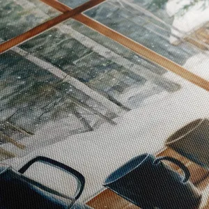 Vianočný obraz výhľad z útulnej lesnej chatky