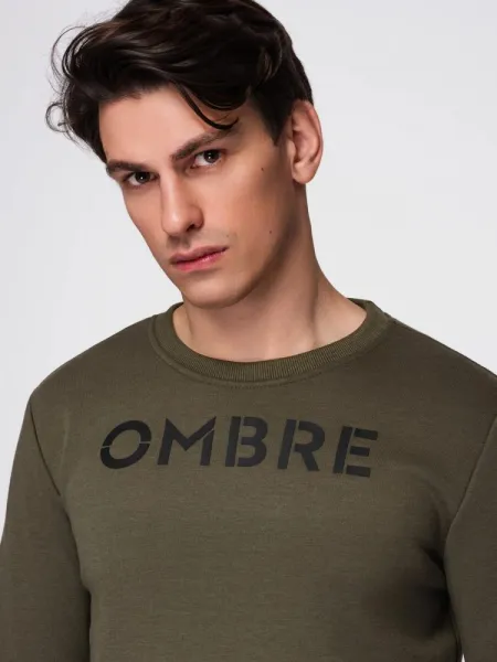 Trendy pánska mikina bez kapucne -olivá
