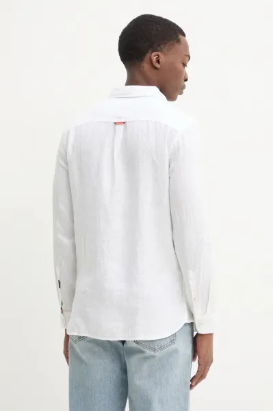 Ľanová košeľa Superdry pánska, béžová farba, regular, M4010995A-01C