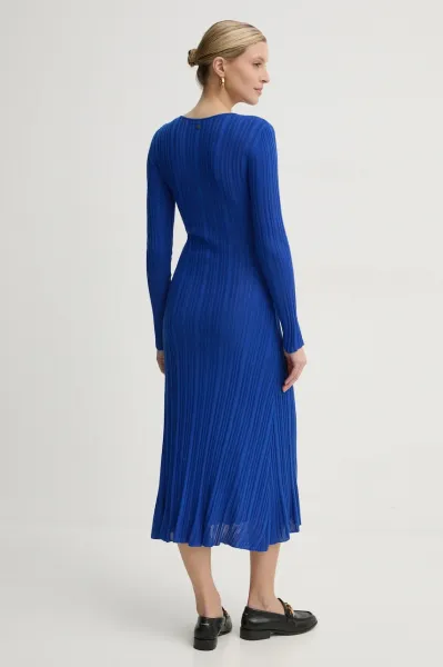 Šaty s prímesou hodvábu Pepe Jeans NATASHA fialová farba, midi, áčkový strih, PL953642