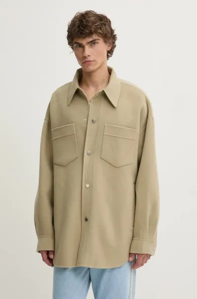 Vlnená bunda Nanushka MARTIN zelená farba, prechodná, oversize, NM24PFJK00962