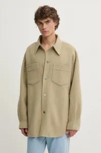 Vlnená bunda Nanushka MARTIN zelená farba, prechodná, oversize, NM24PFJK00962