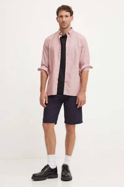 Bavlnená košeľa Tommy Hilfiger pánska, červená farba, slim, s golierom button-down, MW0MW35769