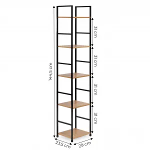 Moderná drevená knižnica, kovový rám LOFT 5 políc