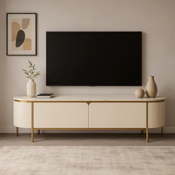 LivinHill TV stolek Stilig ST120 200 cm ecru/zlatý/mramor