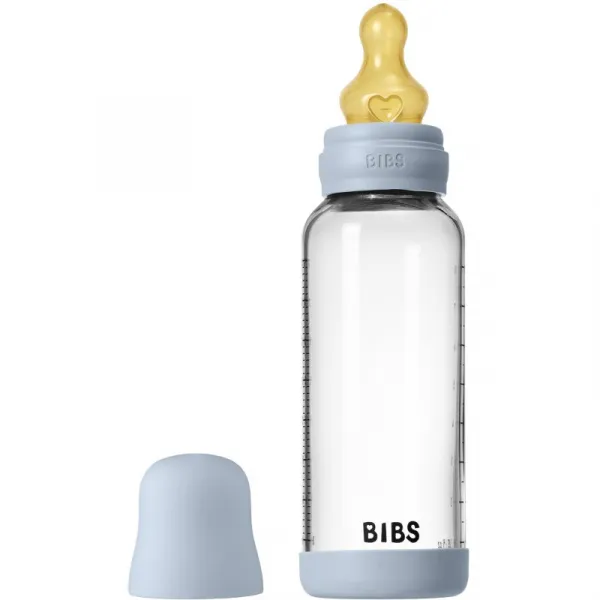 BIBS Baby Glass Bottle Round Latex antikoliková fľaša Baby Blue 240 ml