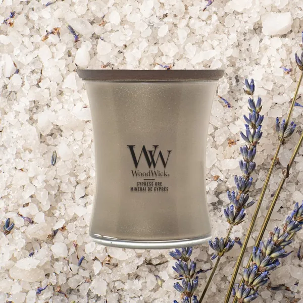 Woodwick Precious Metals Cypress Ore vonná sviečka 275 g