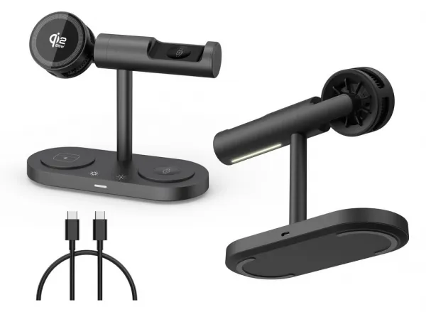 Qi2.2 MagSafe Nabíjacia stanica 5v1 s aktívnym chladením, 25 W a 360° rotáciou pre iPhone, Apple Watch, AirPods, Android, čierna