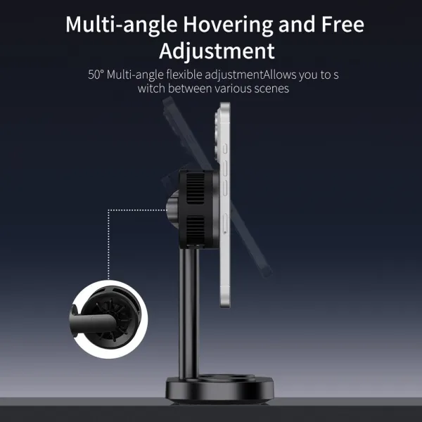 Qi2.2 MagSafe Nabíjacia stanica 5v1 s aktívnym chladením, 25 W a 360° rotáciou pre iPhone, Apple Watch, AirPods, Android, čierna
