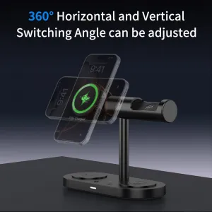Qi2.2 MagSafe Nabíjacia stanica 5v1 s aktívnym chladením, 25 W a 360° rotáciou pre iPhone, Apple Watch, AirPods, Android, čierna