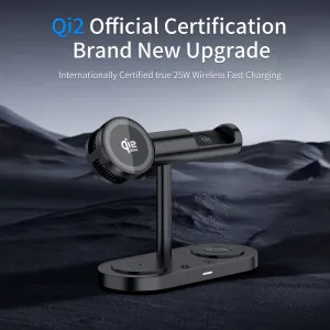 Qi2.2 MagSafe Nabíjacia stanica 5v1 s aktívnym chladením, 25 W a 360° rotáciou pre iPhone, Apple Watch, AirPods, Android, čierna