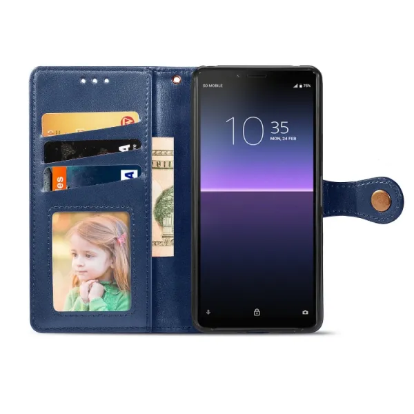LEATHER BUCKLE Peňaženkový obal Sony Xperia 10 II modrý