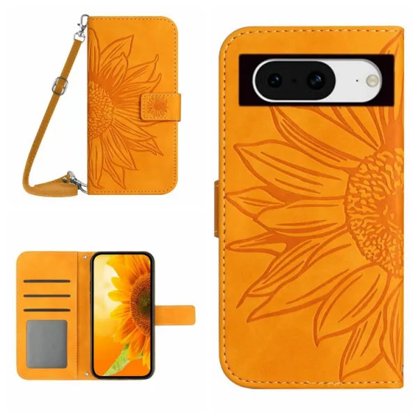 ART SUNFLOWER Peňaženkový obal so šnúrkou pre Google Pixel 8a žltý