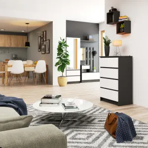 Ak furniture Komoda Kuba 60 cm - 4 šuplíky grafit/biela