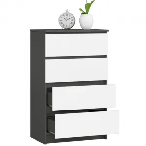 Ak furniture Komoda Kuba 60 cm - 4 šuplíky grafit/biela