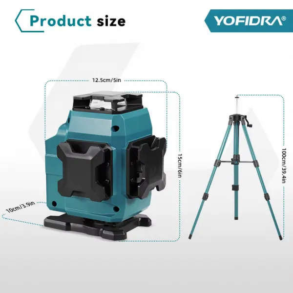 YOFIDRA 16 riadkov 4D laserová vodováha automatická 360° horizontálna vertikálna samonivelácia Ultra výkonný zelený lúč.Vhodný pre batériu MAKITA 18V Batéria: 2ks batéria