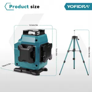 YOFIDRA 16 riadkov 4D laserová vodováha automatická 360° horizontálna vertikálna samonivelácia Ultra výkonný zelený lúč.Vhodný pre batériu MAKITA 18V Batéria: 2ks batéria