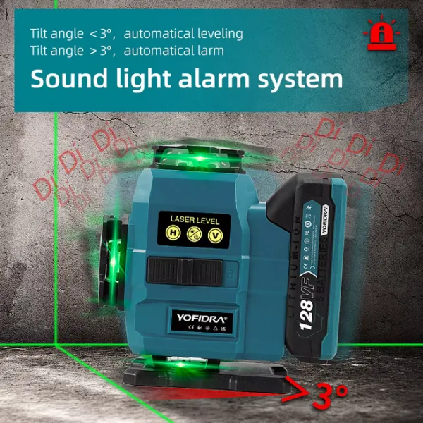 YOFIDRA 16 riadkov 4D laserová vodováha automatická 360° horizontálna vertikálna samonivelácia Ultra výkonný zelený lúč.Vhodný pre batériu MAKITA 18V Batéria: 2ks batéria