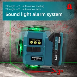 YOFIDRA 16 riadkov 4D laserová vodováha automatická 360° horizontálna vertikálna samonivelácia Ultra výkonný zelený lúč.Vhodný pre batériu MAKITA 18V Batéria: 2ks batéria