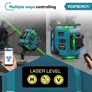 YOFIDRA 16 riadkov 4D laserová vodováha automatická 360° horizontálna vertikálna samonivelácia Ultra výkonný zelený lúč.Vhodný pre batériu MAKITA 18V Batéria: 2ks batéria