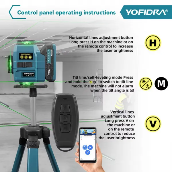 YOFIDRA 16 riadkov 4D laserová vodováha automatická 360° horizontálna vertikálna samonivelácia Ultra výkonný zelený lúč.Vhodný pre batériu MAKITA 18V Batéria: 2ks batéria