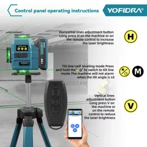 YOFIDRA 16 riadkov 4D laserová vodováha automatická 360° horizontálna vertikálna samonivelácia Ultra výkonný zelený lúč.Vhodný pre batériu MAKITA 18V Batéria: 2ks batéria