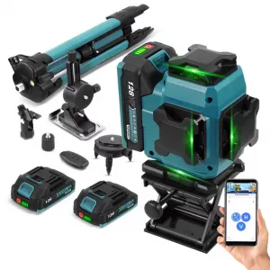 YOFIDRA 16 riadkov 4D laserová vodováha automatická 360° horizontálna vertikálna samonivelácia Ultra výkonný zelený lúč.Vhodný pre batériu MAKITA 18V Batéria: 2ks batéria