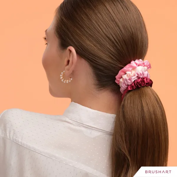 BrushArt Gift for You Slim satin scrunchie set gumičky do vlasov Pink & Red