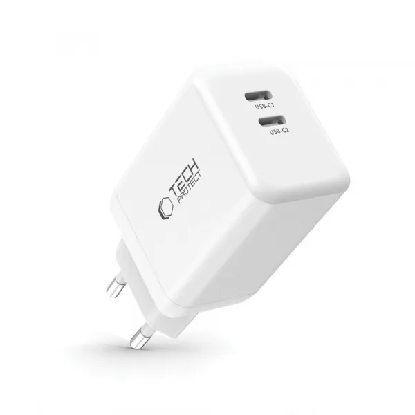 Tech-Protect NC45W GaN sieťová nabíjačka 2x USB-C 45W, biela