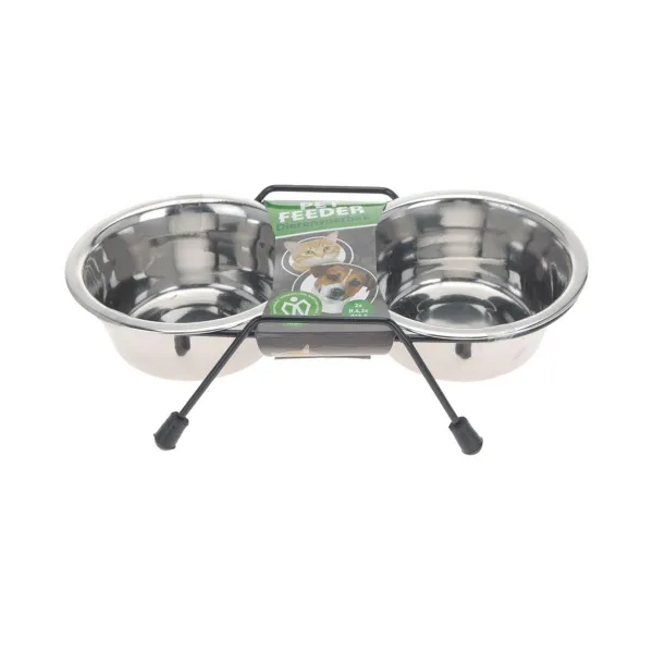 Pets Collection Súprava 2 ks nerezových misiek pre psov a mačky na stojane BODIE 0,8 L strieborná