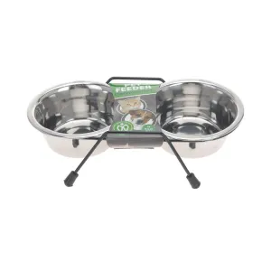 Pets Collection Súprava 2 ks nerezových misiek pre psov a mačky na stojane BODIE 0,8 L strieborná