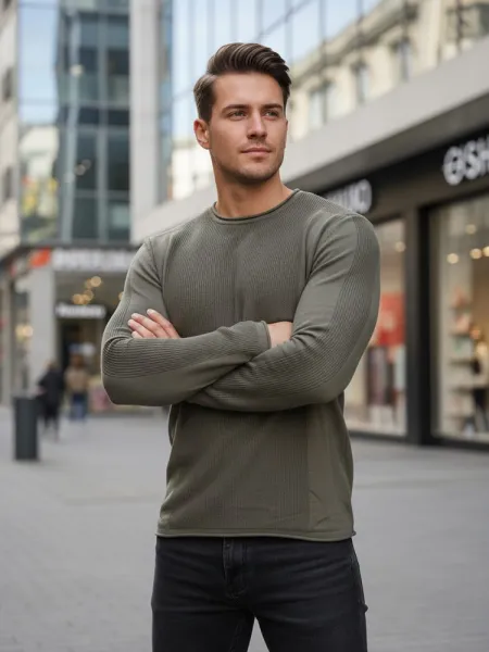 Štýlový sveter khaki-pre mužov