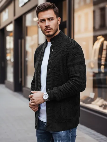 Trendy pánsky kardigán čierny
