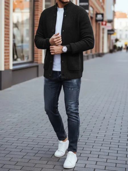 Trendy pánsky kardigán čierny