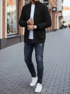Trendy pánsky kardigán čierny