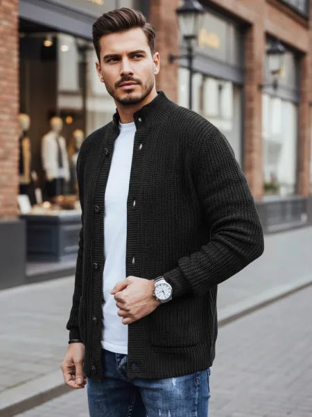 Trendy pánsky kardigán čierny