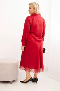 Legínovo Dámska súprava Plus Size so saténovým leskom a čipkou béžová Farba: Bordová, Veľkosť: UNI