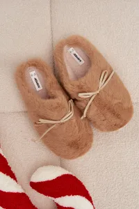 Boto chlpaté papuče s mašľou Camel Minella