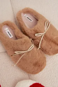 Boto chlpaté papuče s mašľou Camel Minella