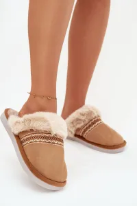 Dámske papuče s kožušinou a výšivkou Camel Devianne