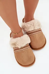 Dámske papuče s kožušinou a výšivkou Camel Devianne