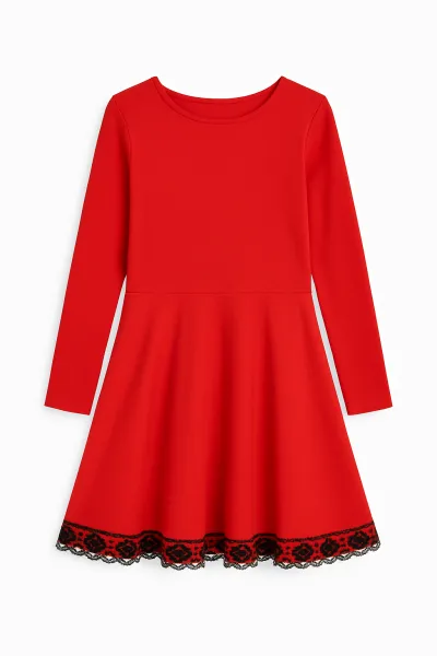 Fashionkids Dievčenské červené šaty s čipkou Simonka Farba: Červená, Veľkosť: 122