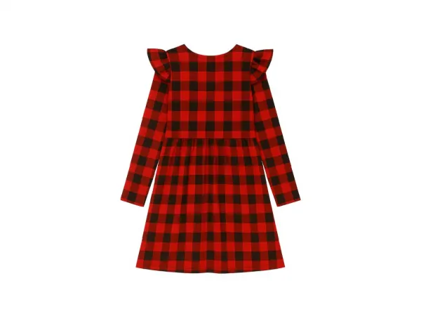 Fashionkids Dievčenské kárované šaty s volánovými rukávmi LENKA Farba: Červená, Veľkosť: 152