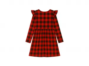 Fashionkids Dievčenské kárované šaty s volánovými rukávmi LENKA Farba: Červená, Veľkosť: 152