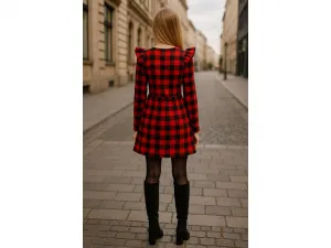 Fashionkids Dievčenské kárované šaty s volánovými rukávmi LENKA Farba: Červená, Veľkosť: 152