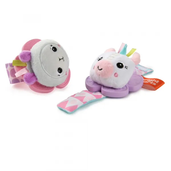 Bright Starts Wrist Pals Toy hrkálka na ruku s hryzadielkom Unicorn & Llama 0 m+ 2 ks